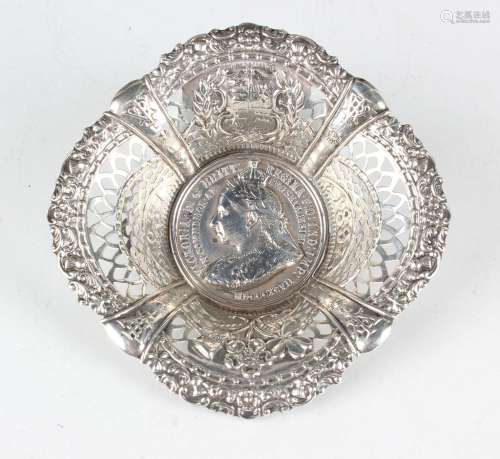 A Victorian silver commemorative Diamond Jubilee bonbon dish...