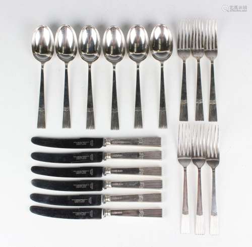 A George VI Art Deco style part canteen of silver cutlery, e...