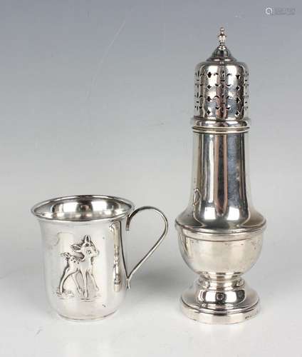 An Elizabeth II silver baluster sugar caster, Birmingham 199...