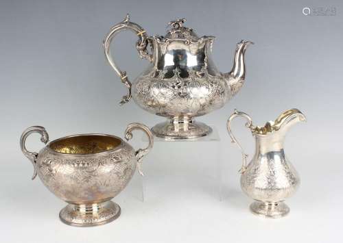 An early Victorian silver teapot of squat circular baluster ...