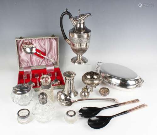 A group of plated items, including a part canteen of cutlery...