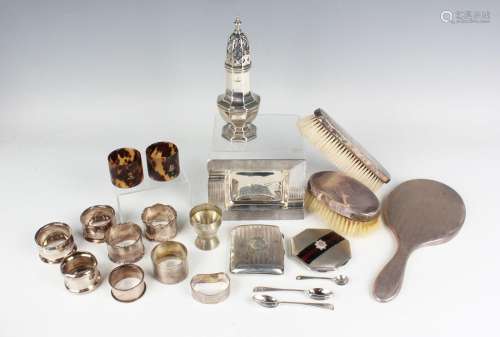 A group of silver items, including a sugar caster, Birmingha...