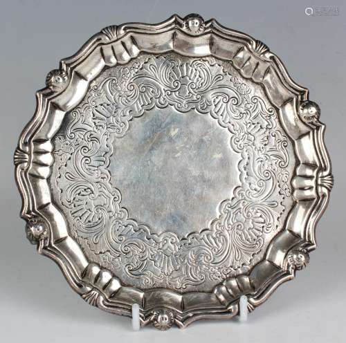 A George II silver card salver, the centre with engraved sca...