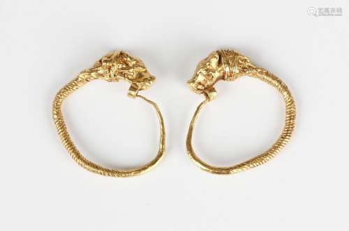 A pair of ancient Greek style gold earrings, each of hoop sh...