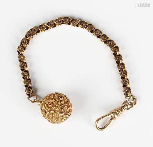 A gold dress chain, unmarked, fitted with a gold swivel, det...