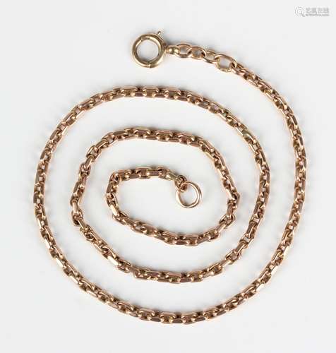 An Edwardian gold faceted oval link chain on a gold boltring...