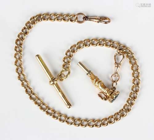 A gold curblink watch Albert chain, the links detailed '18c'...