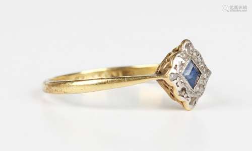 A gold and platinum, sapphire and diamond cluster ring, moun...
