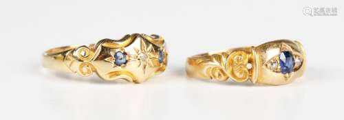 An Edwardian 18ct gold, sapphire and diamond three stone rin...