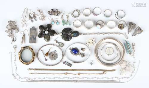 A collection of silver and other jewellery, including a pair...