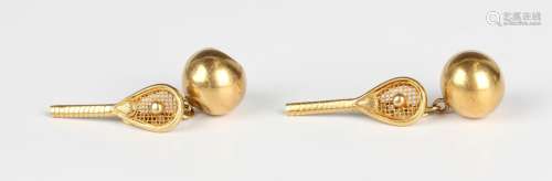 A pair of gold cufflinks, each front designed as a racket an...