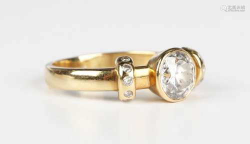 A gold and diamond ring, collet set with the principal circu...