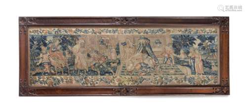 A LONG NEEDLEWORK PANEL DEPICTING STORIES FROM AROUND THE BI...