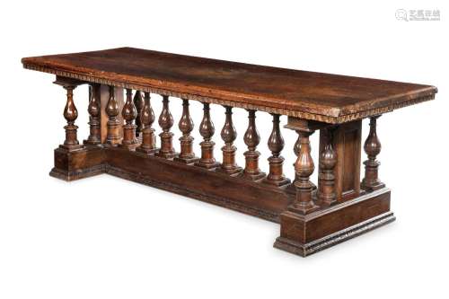 A LARGE ITALIAN CARVED WALNUT TABLE, INCORPORATING LATE 16TH...