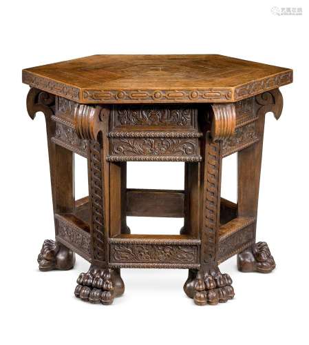 A CARVED OAK CENTRE TABLE, IN 17TH CENTURY STYLE, SECOND HAL...