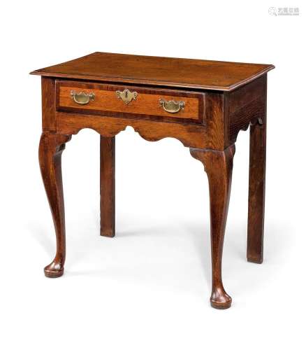 A GEORGE II OAK AND MAHOGANY CROSSBANDED SIDE TABLE, MID 18T...