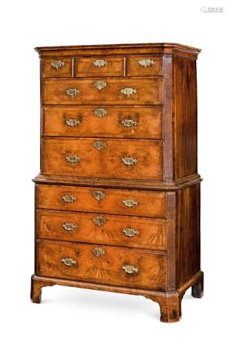 A GEORGE II WALNUT AND FEATHER BANDED CHEST ON CHEST, CIRCA ...