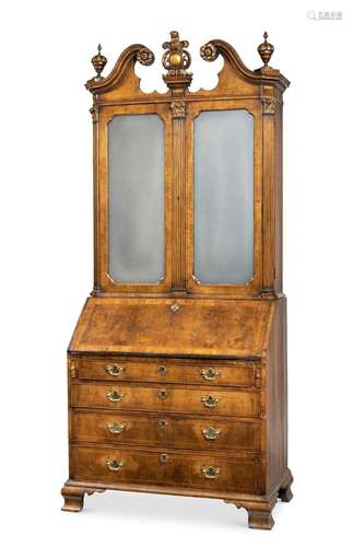 A GEORGE II WALNUT AND PARCEL GILT BUREAU BOOKCASE, MID 18TH...