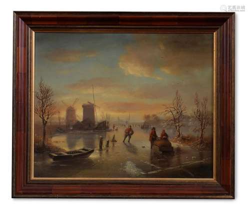 ADRIAEN MEYER (DUTCH 19TH CENTURY), SKATERS ON A FROZEN RIVE...