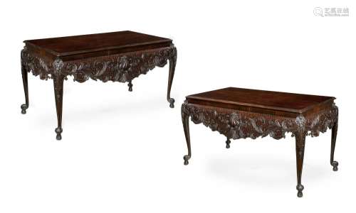 A PAIR OF IRISH CARVED MAHOGANY SERVING TABLES, IN GEORGE II...
