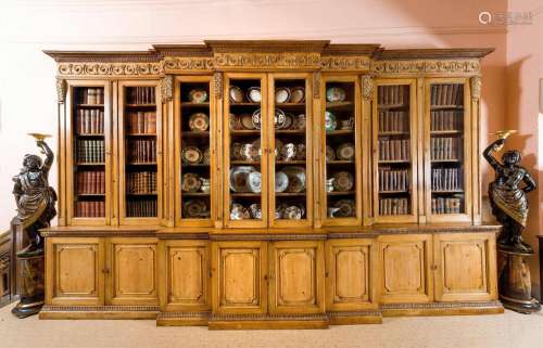A LARGE GEORGE III PINE AND GESSO TRIPLE BREAKFRONT LIBRARY ...