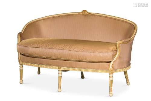 A LOUIS XVI CREAM PAINTED AND PARCEL GILT CANAPÉ, CIRCA 1800