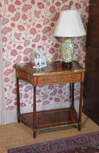 Y A GEORGE III MAHOGANY, SATINWOOD AND MARQUETRY SIDE TABLE,...
