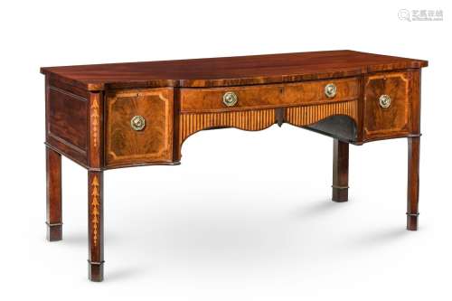 A GEORGE III MAHOGANY AND LINE INLAID SERPENTINE FRONTED SID...