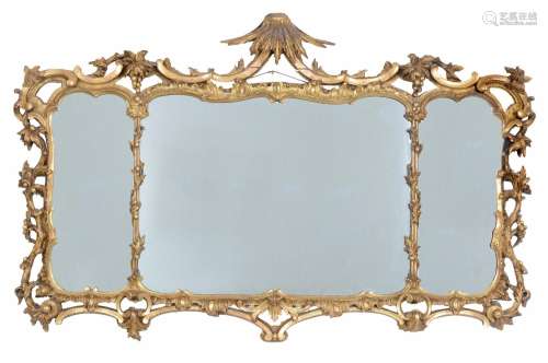 A CARVED GILTWOOD TRIPTYCH MIRROR, IN GEORGE III STYLE, 19TH...