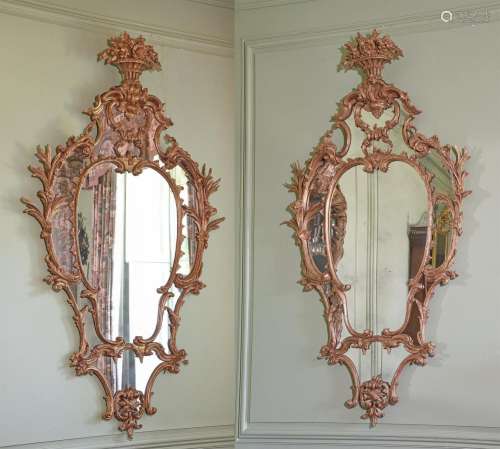 A PAIR OF GEORGE III CARVED GILTWOOD WALL MIRRORS, IN THE MA...