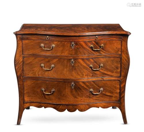 A GEORGE III MAHOGANY SERPENTINE COMMODE, CIRCA 1770