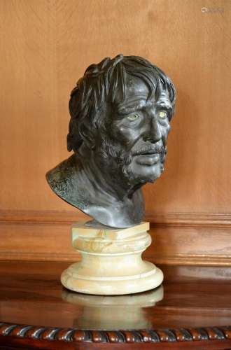 A BRONZE BUST OF SENECA AFTER THE ANTIQUE, IN THE MANNER OF ...
