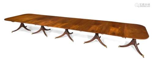 A MAHOGANY FIVE PILLAR DINING TABLE, CIRCA 1790 AND LATER