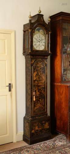 A GEORGE III TORTOISESHELL JAPANNED EIGHT-DAY LONGCASE CLOCK...