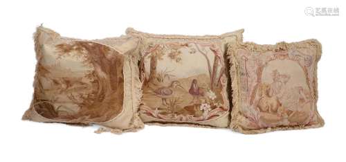 THREE MODERN CUSHIONS, INCORPORATING 18TH CENTURY NEEDLEWORK