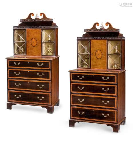 A PAIR OF VICTORIAN MAHOGANY, SYCAMORE AND INLAID CABINET ON...