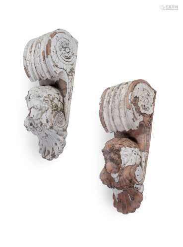 A PAIR OF PAINTED TERRACOTTA WALL CORBELS, IN THE NEOCLASSIC...