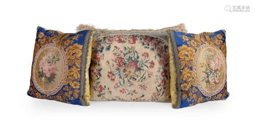 FOUR MODERN CUSHIONS, INCORPORATING 18TH AND 19TH CENTURY NE...