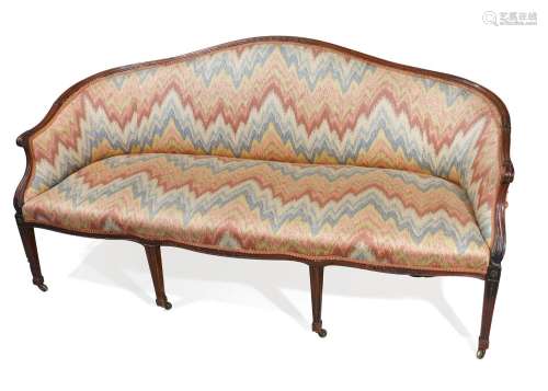 A GEORGE III CARVED MAHOGANY AND UPHOLSTERED SOFA, CIRCA 179...