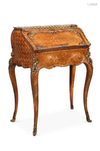 Y A FRENCH TULIPWOOD, PARQUETRY AND GILT METAL MOUNTED BUREA...