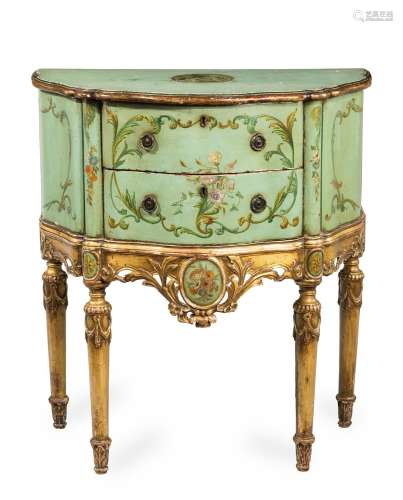 AN ITALIAN GREEN PAINTED, GILTWOOD AND POLYCHROME DECORATED ...