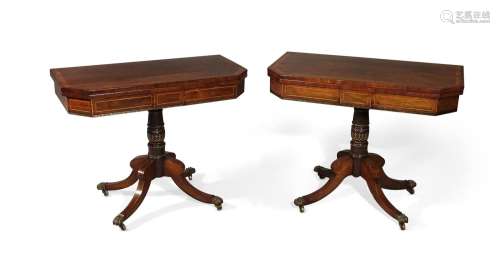 Y A PAIR OF REGENCY ROSEWOOD AND SIMULATED ROSEWOOD CARD TAB...