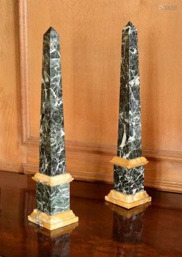 A PAIR OF MARBLE OBELISKS, LATE 19TH CENTURY, PROBABLY ITALI...
