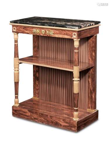 A REGENCY SIMULATED ROSEWOOD, PARCEL GILT AND MARBLE TOPPED ...