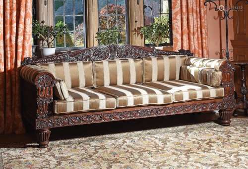 Y A GEORGE IV CARVED ROSEWOOD AND UPHOLSTERED SOFA, POSSIBLY...