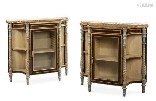 A PAIR OF SIMULATED ROSEWOOD, PARCEL GILT, POLYCHROME PAINTE...