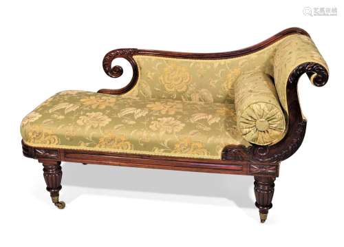 Y A GEORGE IV CARVED ROSEWOOD AND UPHOLSTERED DAY BED, ATTRI...