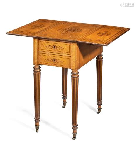 Y A GEORGE IV BIRD'S EYE MAPLE AND MARQUETRY PEMBROKE TABLE,...