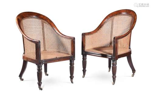 A PAIR OF REGENCY MAHOGANY 'CURRICLE' ARMCHAIRS, ATTRIBUTED ...