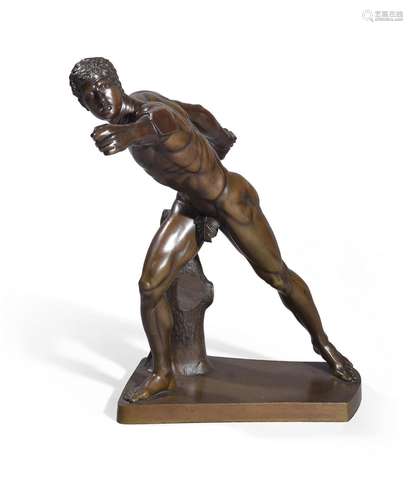 A BRONZE FIGURE OF THE BORGHESE GLADIATOR, MID 19TH CENTURY,...